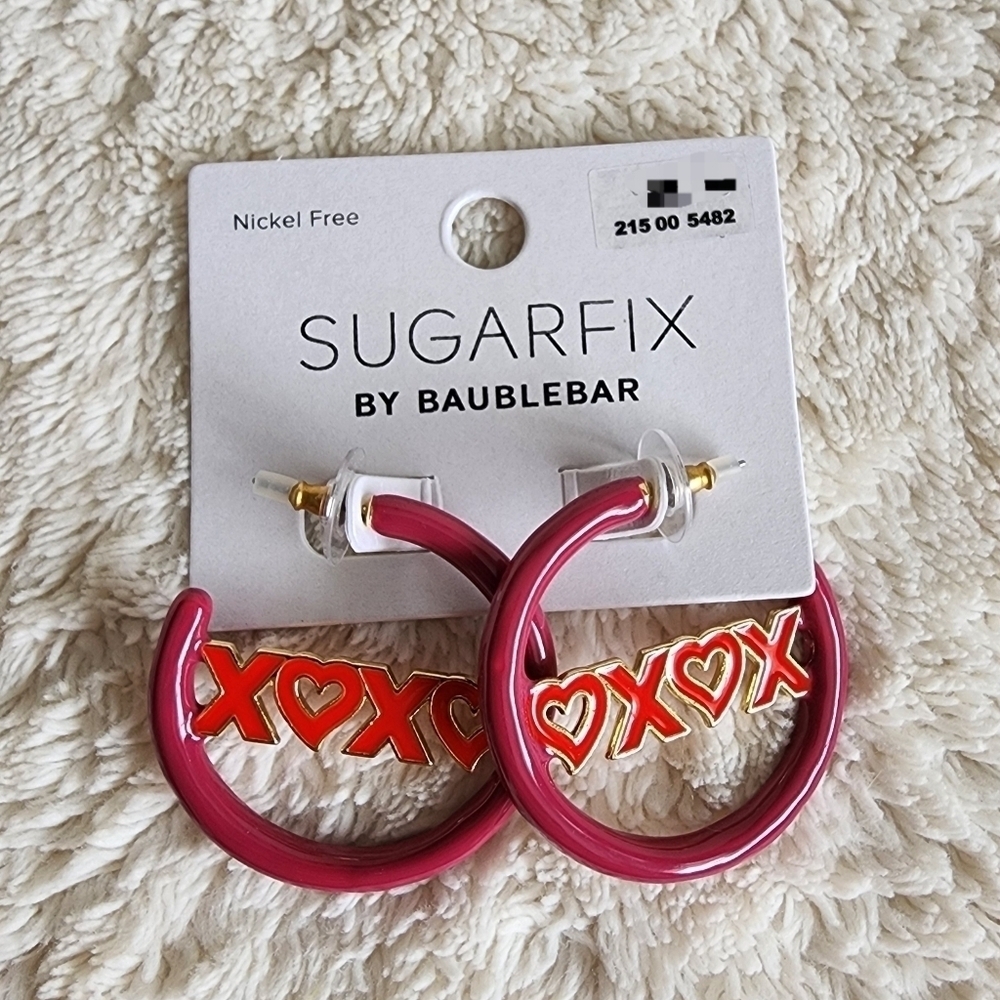 New SUGARFIX by BaubleBar "Hugs and Kisses" Hoop Statement Earrings red and pink
